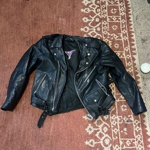Vintage black motorcycle leather jacket